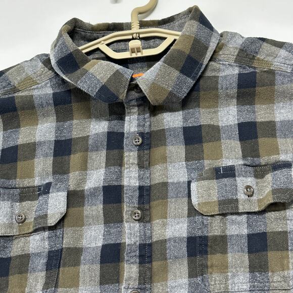 American Worker Flannel Shirt Men Size L Gray Green Buffalo Plaid Button Up - Picture 5 of 8